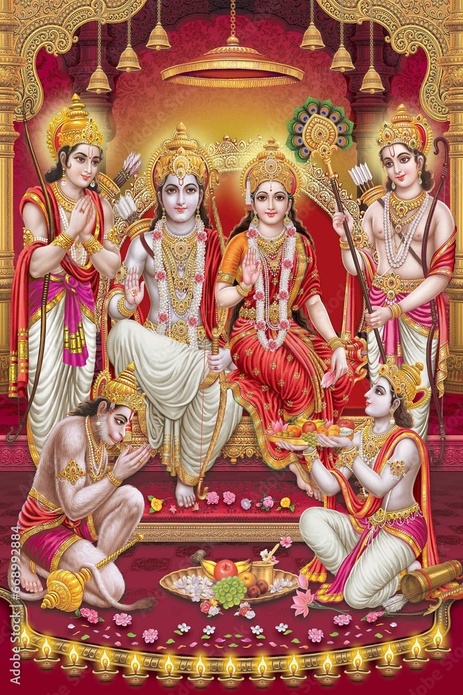 Ram Darbar, Lord Ram, Lord Sita, Sita Ram, Diwali Pooja,  Festival - obrazy, fototapety, plakaty 