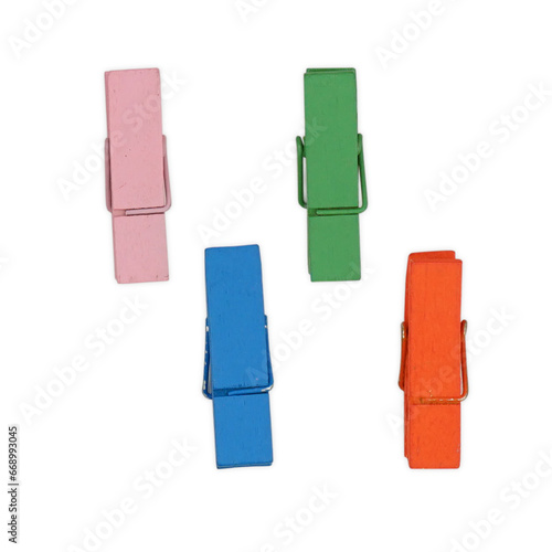 colorful wooden paper clips, clothes pins wall decoraton, isolation on white