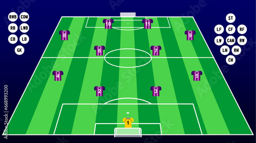 soccer team formation or football team formation with shirt number and player position symbol. vector illustration design.