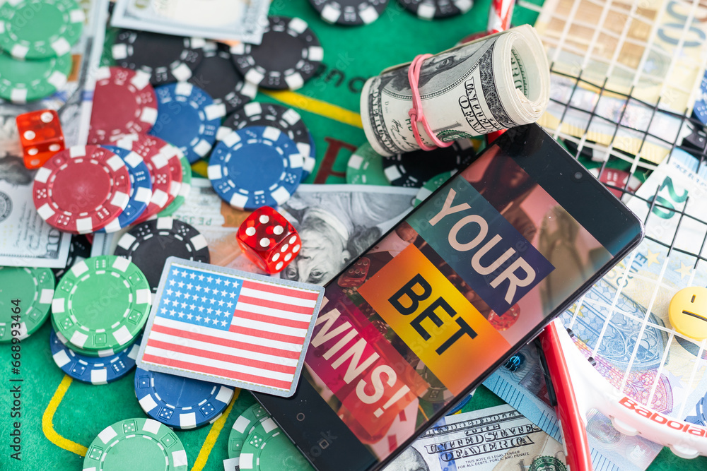 Fototapeta premium playing cards and american dollars, bank form. Gambling concept