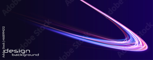 Long exposure of motorways as speed. Neon spiral lines in yellow blue and purple colors. Image of speed motion on the road.	