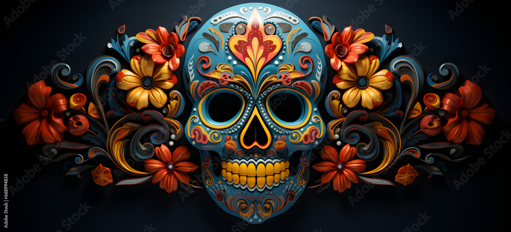 Day of the Dead skulls. Dia de los Muertos. Day of the Dead and Mexican Halloween background. Mexican tradition festival. Day of the dead sugar skull. Dia de los Muertos, 