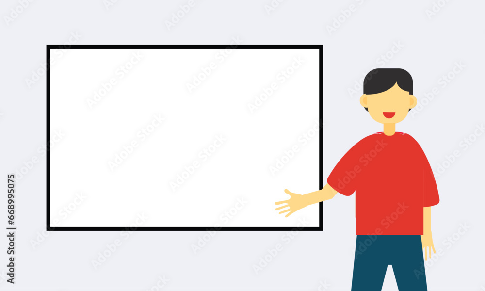 flat illustration of man in front of whiteboard flat illustration of man in front of whiteboard