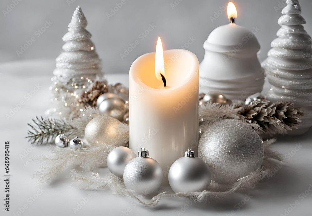 christmas still life with candles, christmas candle and decorations, 