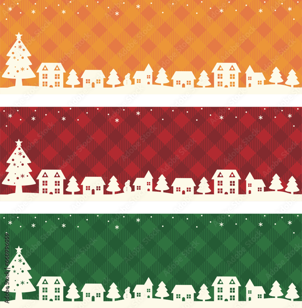 冬　クリスマス　バナー　フレーム　web　背景　街並み　シルエット　シンプル　イラスト素材セット