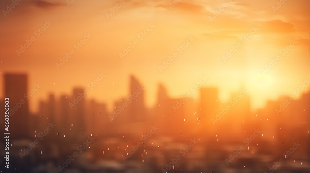 Vibrant Urban Summer Sunset with City Rooftop View - Golden Hour Heatwave Lights and Bokeh for Evening Party - Generative AI