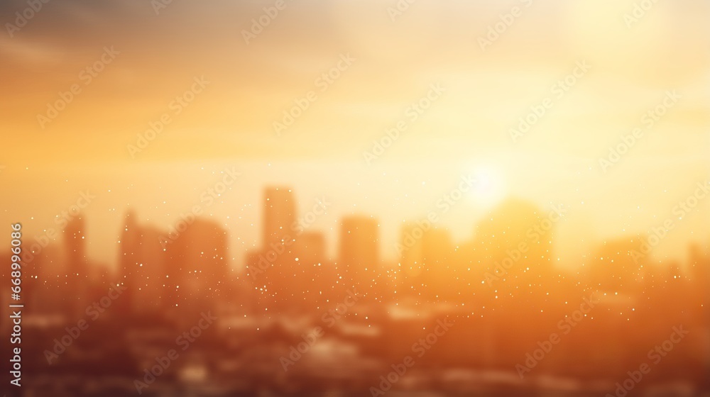 Vibrant Urban Summer Sunset with City Rooftop View - Golden Hour Heatwave Lights and Bokeh for Evening Party - Generative AI