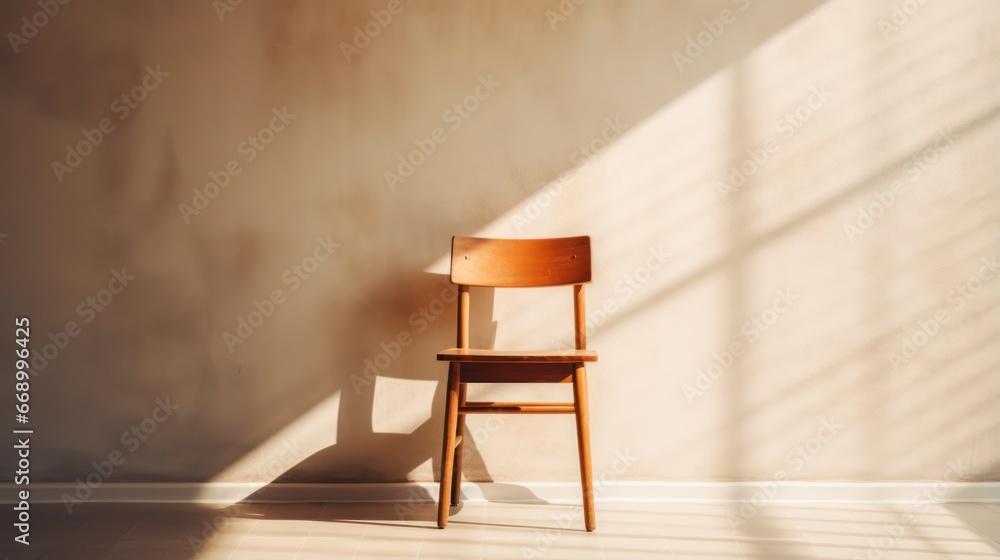 Minimalistic Wooden Chair in Sunlit Background AI Generated Minimalistic Wooden Chair in Sunlit Background AI Generated