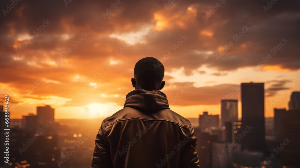 A Young Black Man Enjoying the City Sunset AI Generated A Young Black Man Enjoying the City Sunset AI Generated