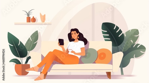 Young Woman Using Phone at Home AI Generated