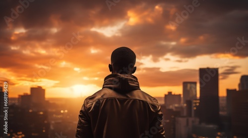 A Young Black Man Enjoying the City Sunset AI Generated