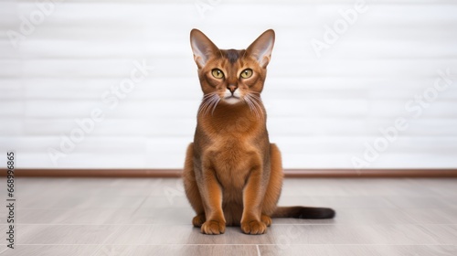 Minimalistic Abyssinian Cat on Tiled Floor AI Generated