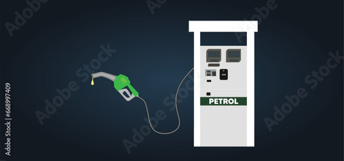 Gasoline fuel pump nozzle isolated with drop oil industry and refuel service concept vector illustration