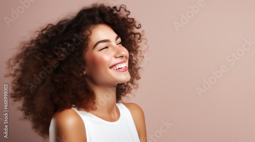 Beautiful Woman Smiling and Looking at Camera AI Generated