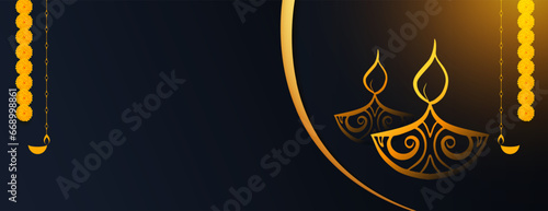 traditional shubh deepavali banner with text space and artistic diya vector