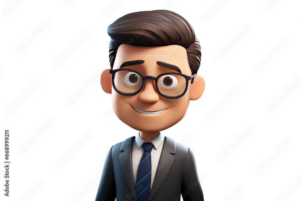 Smartly Dressed 3D Business Person Icon Isolated on Transparent Background