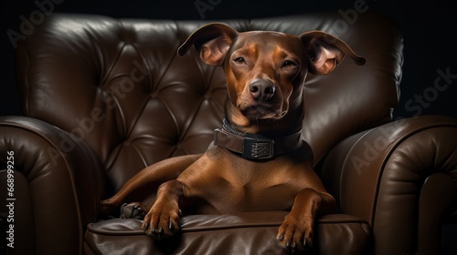 Relaxed Dog in Leather Recliner AI Generated