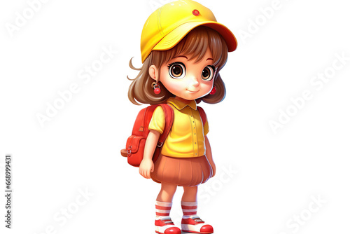 Sweet Little Girl in Red-Yellow Attire 3D Icon Isolated on Transparent Background