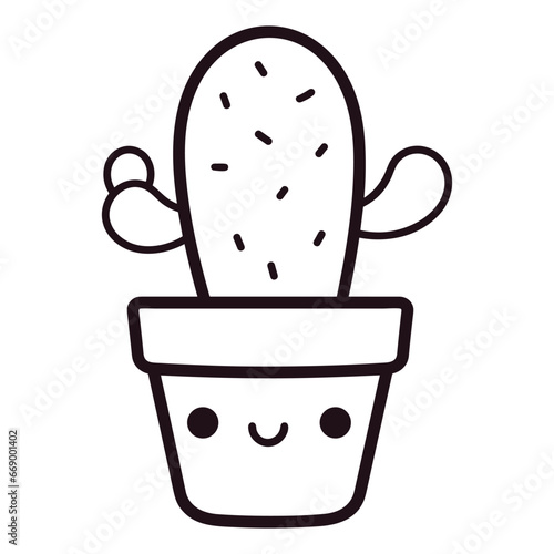 Cute Cactus in a Pot Black Color Vector Clipart