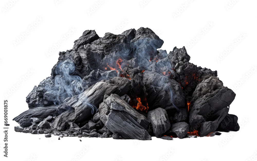 Dangerous Stock of Hot Smoldering Coal Isolated on Transparent Background PNG.