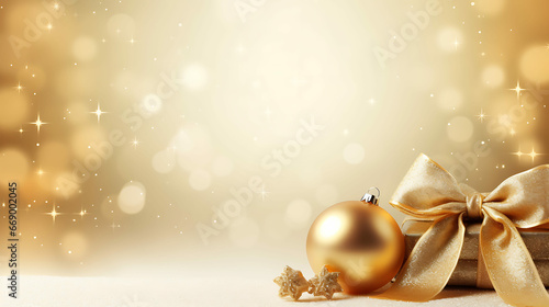 Christmas background with decoration and luxurious golden ribbon