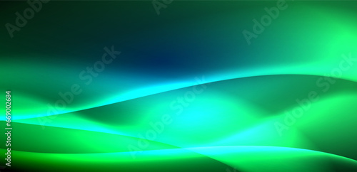 Dynamic waves in ethereal glow of neon lights. Concept merges fluidity of motion with vibrant allure of neon, crafting entrancing backdrop that embodies both vitality and futuristic sophistication