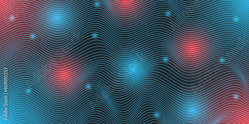 Abstract Waving Particle Technology Background Design. Abstract wave moving dots flow particles  hi-tech and big data background design for brochures  flyers  magazines. vector illustration