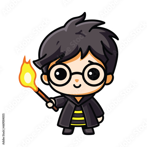 Cute Kid With Fire Torch Vector Clipart Illustration