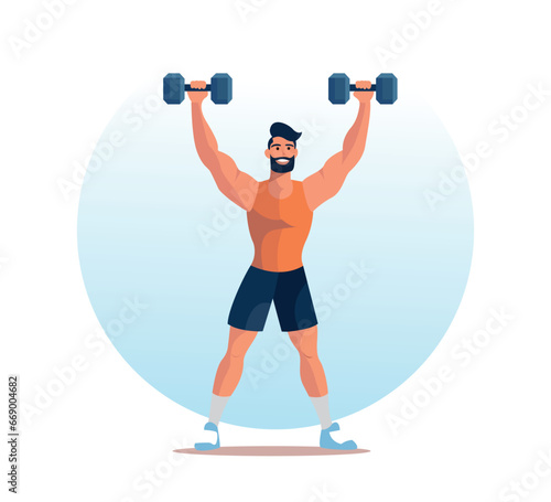 simple flat vector illustration of man workout with dumbbell © Refat Jamil