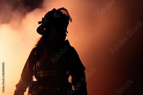 Silhouette of female firefighter