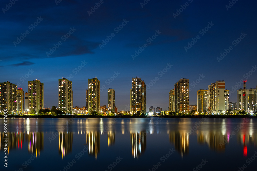 Saint Petersburg. Frunze district. New buildings of the residential complex Sofia. Night city