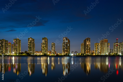Saint Petersburg. Frunze district. New buildings of the residential complex Sofia. Night city