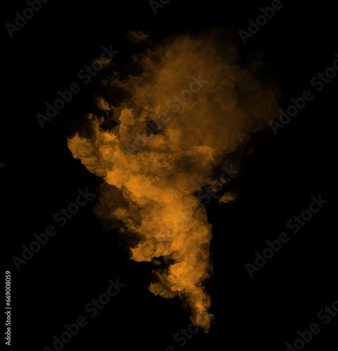 Abstract orange puffs of smoke swirl overlay on black background pollution. Royalty high-quality free stock image of abstract smoke overlays on black backgrounds. Orange smoke swirls fragments