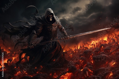 Digital art of Grim Reaper in battle