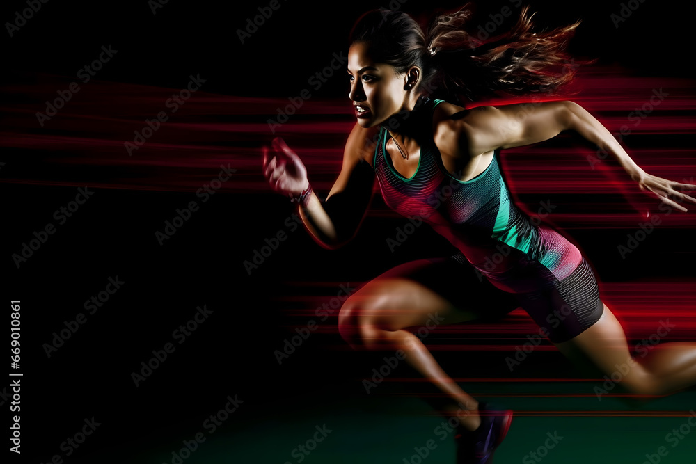 female athlete in motion, woman doing exercise, running 