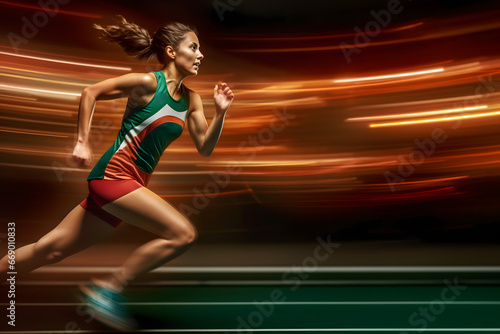 female athlete in motion, woman doing exercise, running  photo