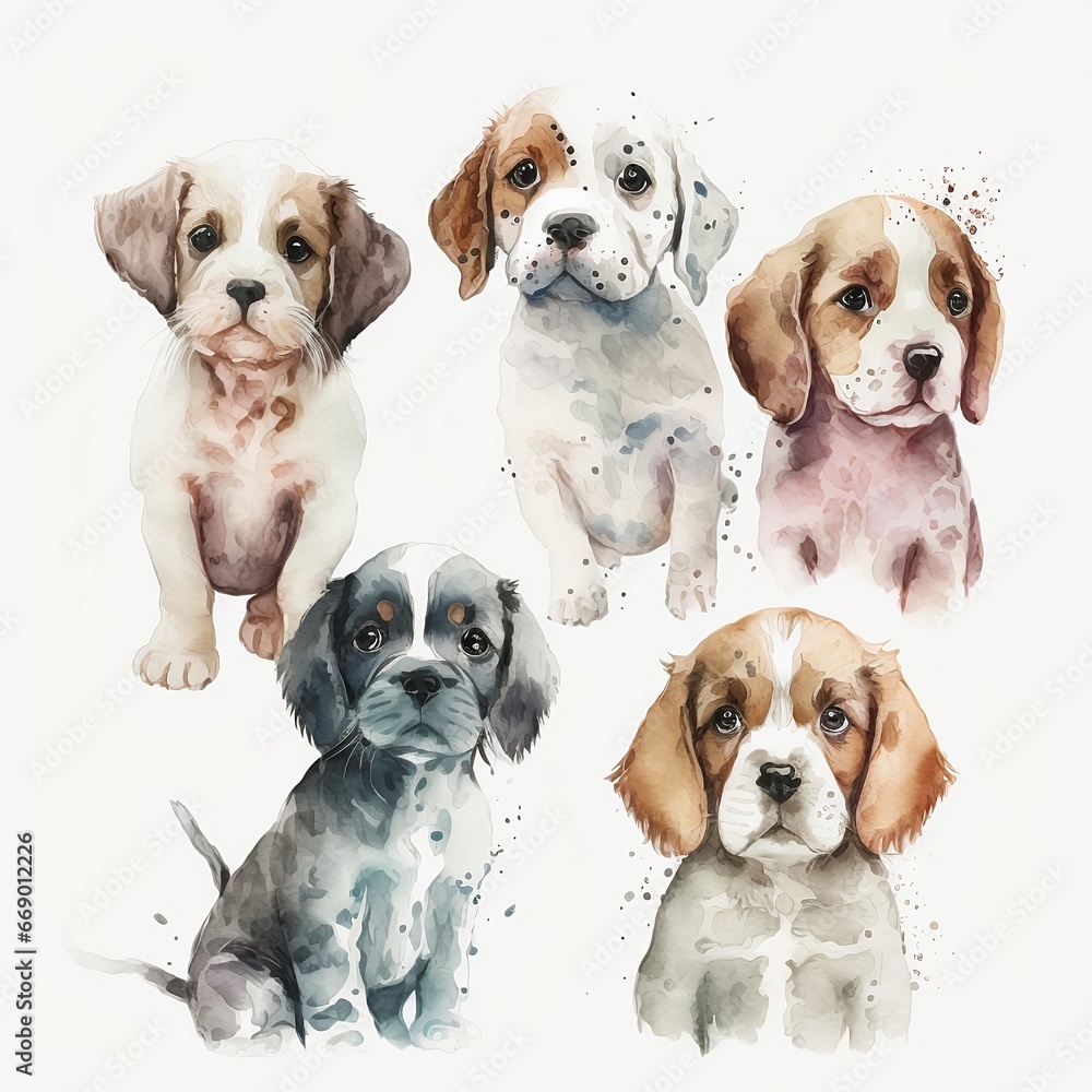 Adorable Illustration of Cute Puppies
