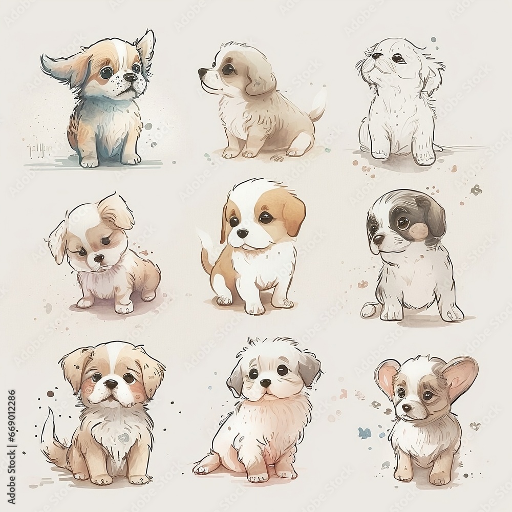 Adorable Illustration of Cute Puppies Adorable Illustration of Cute Puppies