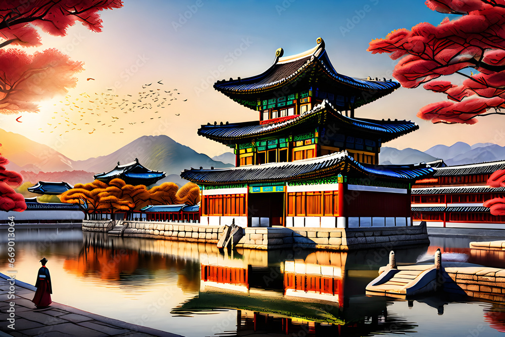 Obraz premium Gyeongbokgung Palace in Korea, generative AI