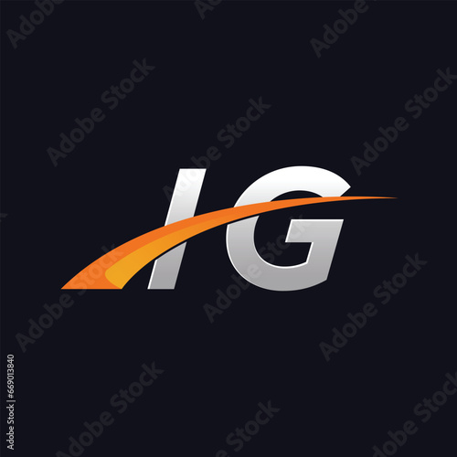 IG Initials letter vector illustrations designs overlapping with orange swoosh vector for company or company logo business on blue dark background.