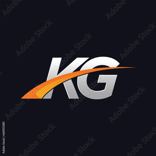 KG Initials letter vector illustrations designs overlapping with orange swoosh vector for company or company logo business on blue dark background.