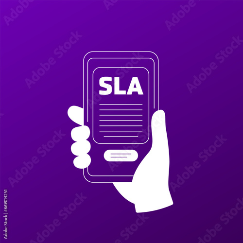 SLA vector icon with a phone, service level agreement in mobile app