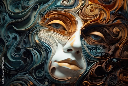 Human face merging with abstract swirls, representing overwhelming thoughts