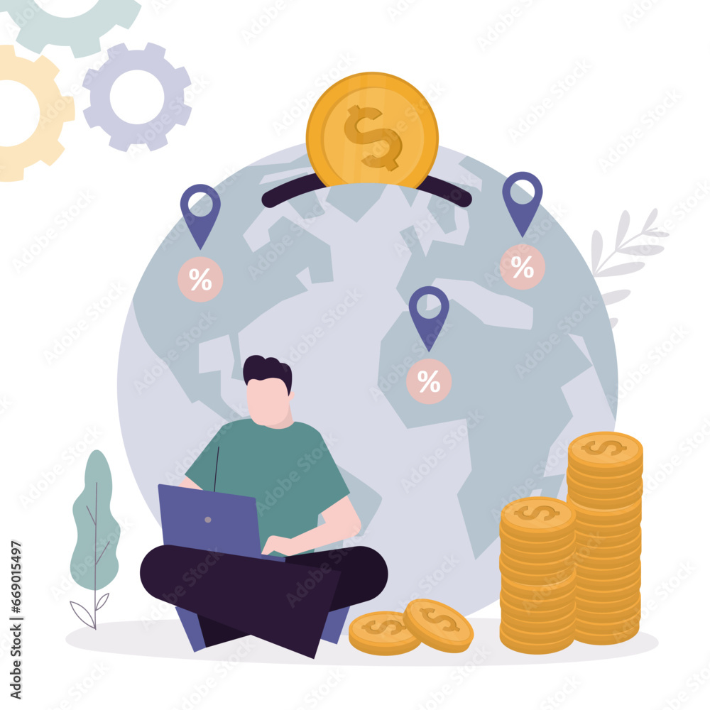 Global economic concept. Businessman explores market trends, invests money in international companies and makes profit. Professional investor analyzing map with pointers. Global economic concept. Businessman explores market trends, invests money in international companies and makes profit. Professional investor analyzing map with pointers.