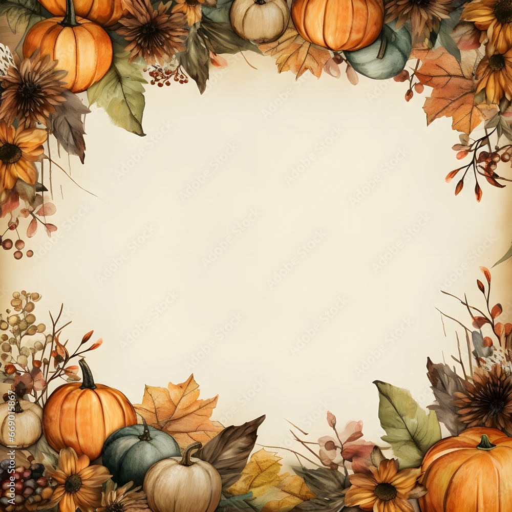 Fototapeta premium Thanksgiving background, autumn background, fall background, pumpkin background, Generative AI 