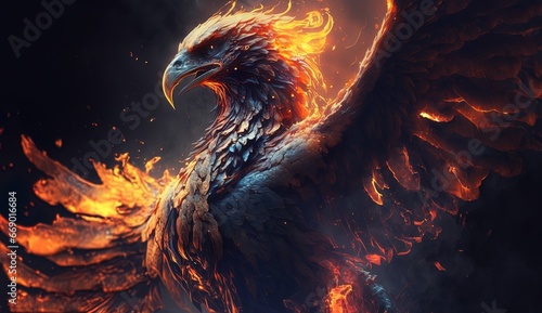 fantasy portrait eagle phoenix fire realistic dark