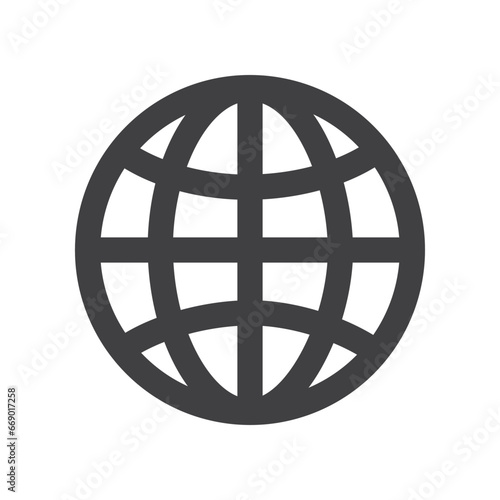 Simple Earth Planet Globe Icon or Sign, Grid of Black Thick Meridians and Parallels - Isolated on White - Vector Illustration
