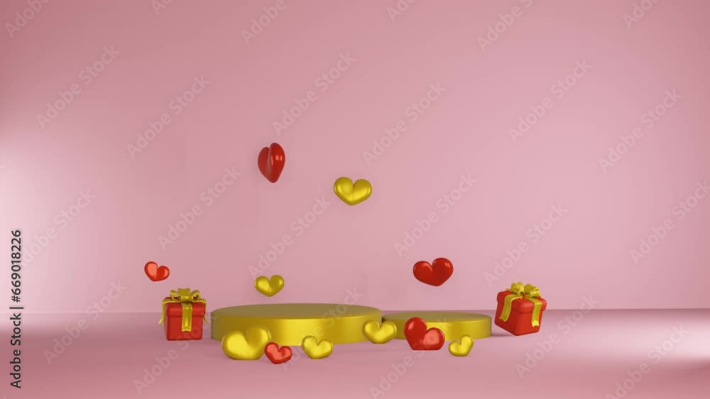 Valentine's day sale luxury gold podium with heart and gift box pink background 3d illustration empty display scene Valentine's day sale luxury gold podium with heart and gift box pink background 3d illustration empty display scene