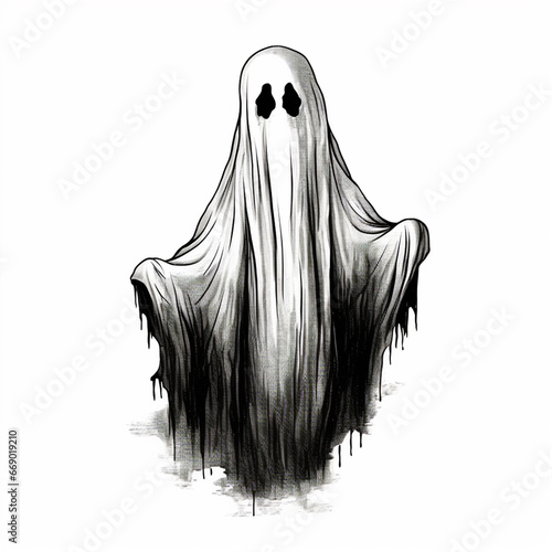 Hand-Drawn Halloween Ghost Floating in the Air photo