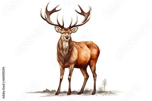 Proud deer with beautiful big horns, illustration, generated by AI